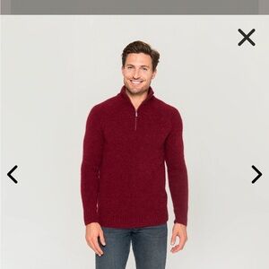Pacas men’s quarter zip sweater Bordeaux Melange burgundy red large alpaca